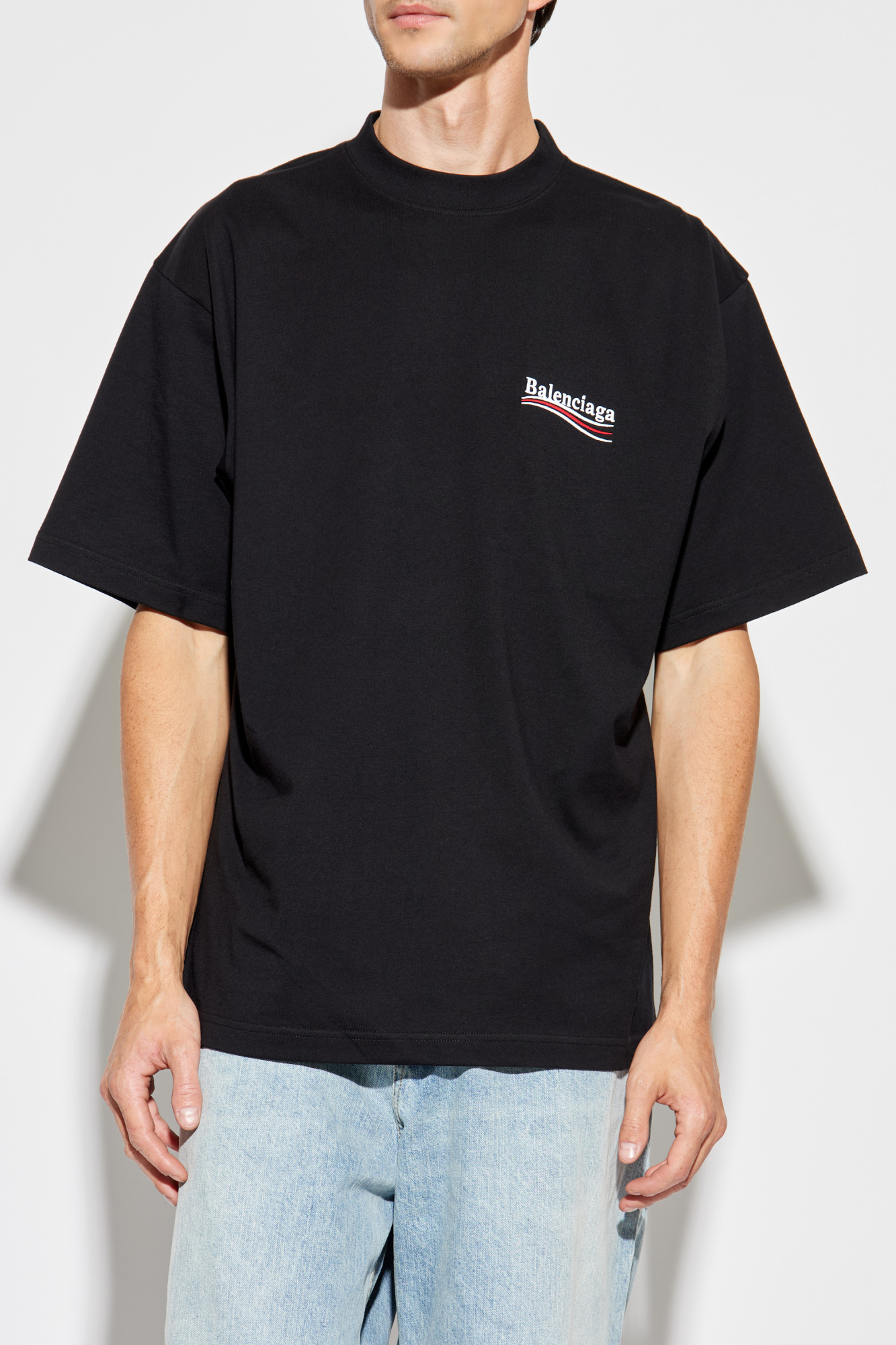 Czarny T-shirt z wyszytym logo Balenciaga - Vitkac Polska
